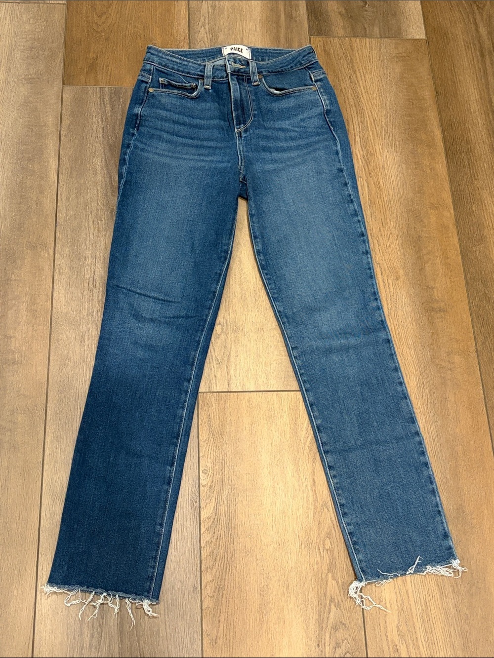 PAIGE Denim Raw Hem Straight Leg Jeans - Dark & Medium Blue